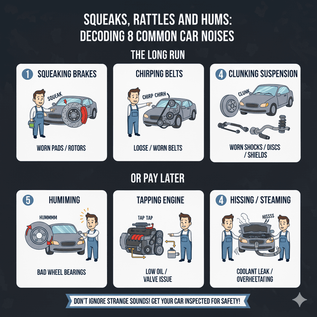 Squeaks, Rattles, and Hums: Decoding 8 Common Car Noises
