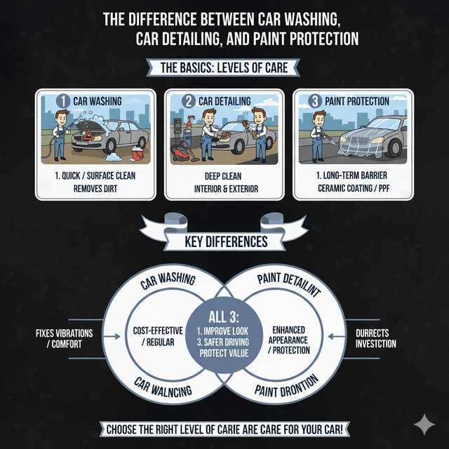 The Difference Between Car Washing, Detailing, and Paint Protection